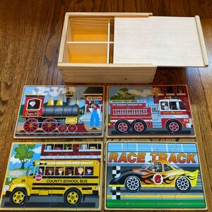 Melissa and Doug - Wooden Vehicle Puzzle Set for Kids